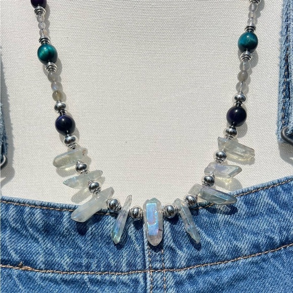 Handmade - Aura Quartz, Labradorite and Galaxy Tigers Eye Beaded Necklace - Picture 11 of 15